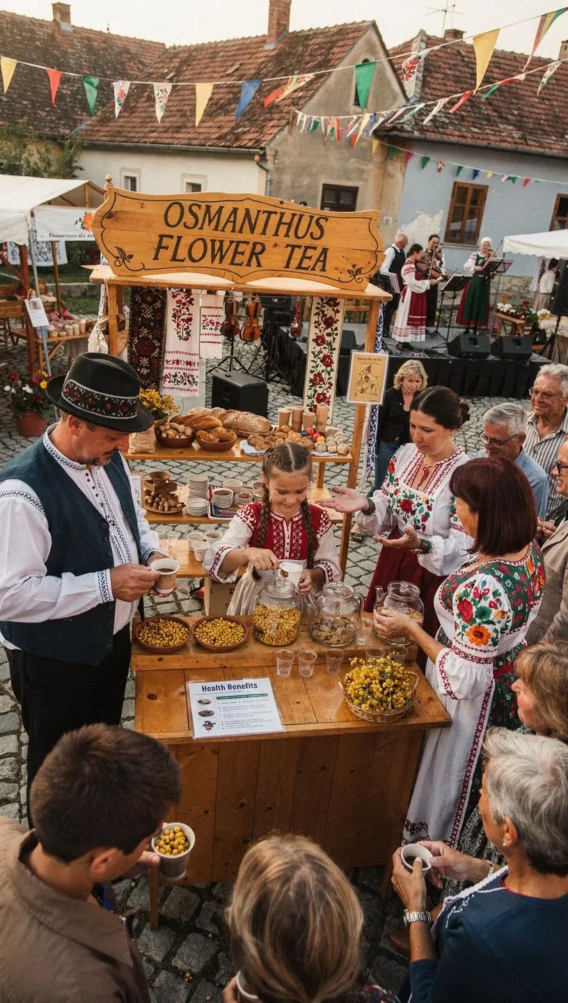 Osmanthus virágtea csészében, aranysárga színben.